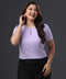Button Detailed Round Neck Purple Top